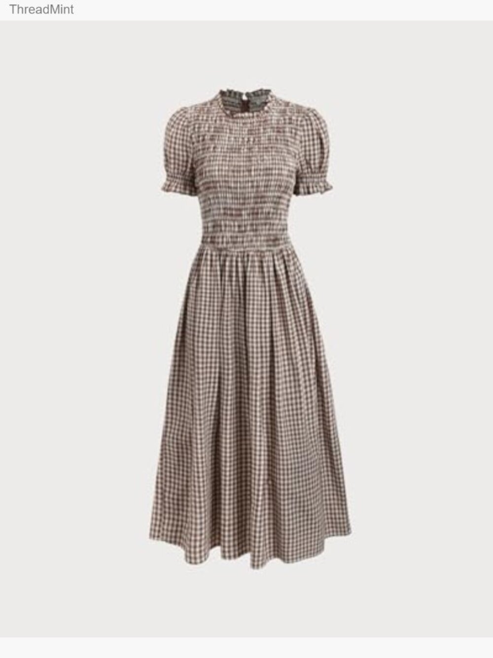 Smocked Puff Sleeve Midi Dress, Flowy A-Line Boho Sundress - Picture 6 of 7